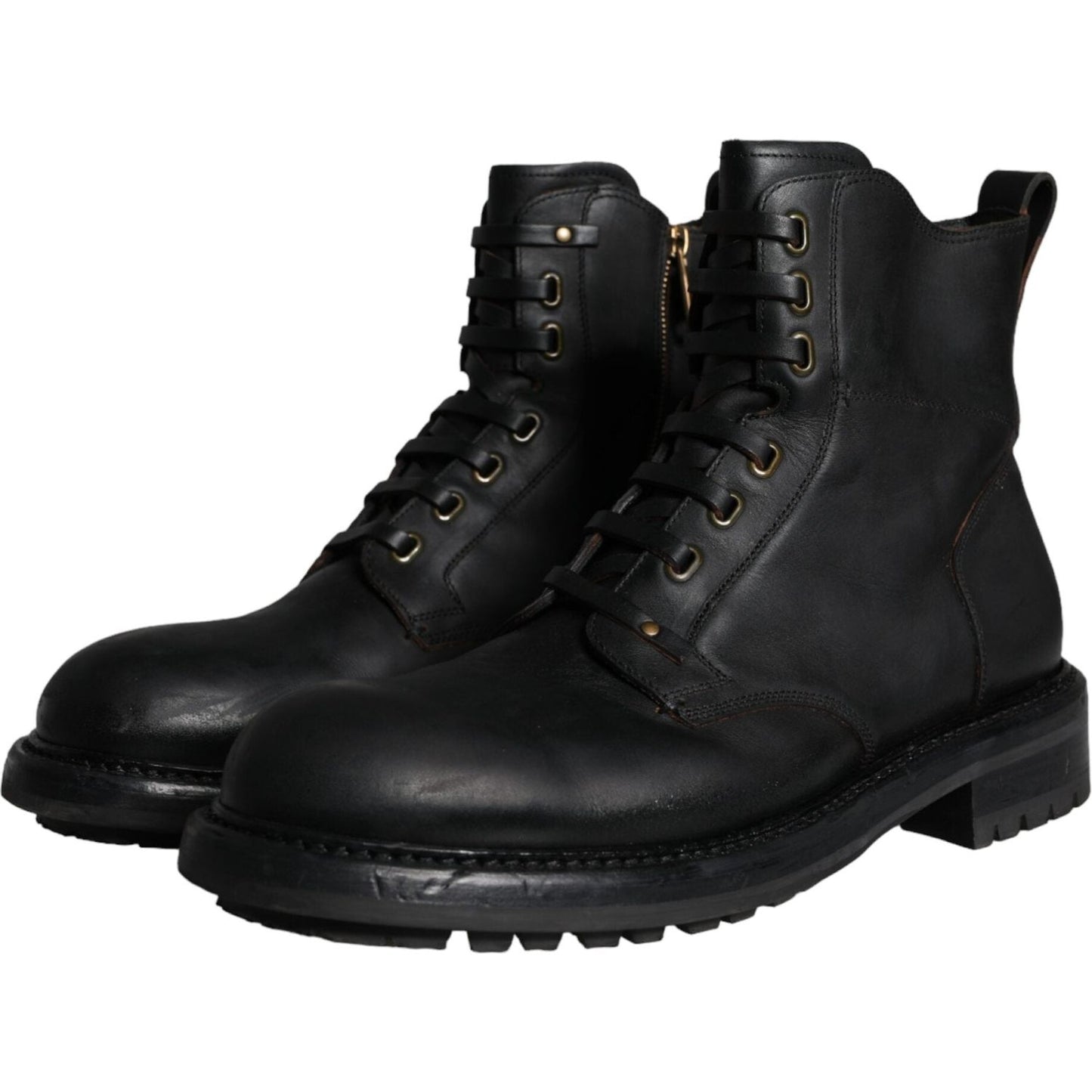 Dolce & Gabbana Black Lace Up Mid Calf Boots Men Shoes MV5868-45