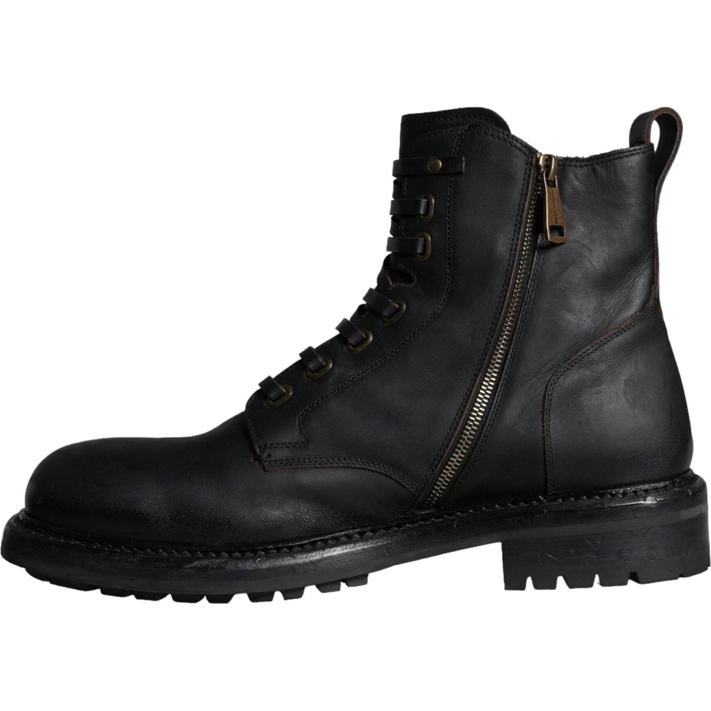 Dolce & Gabbana Black Lace Up Mid Calf Boots Men Shoes MV5868-45