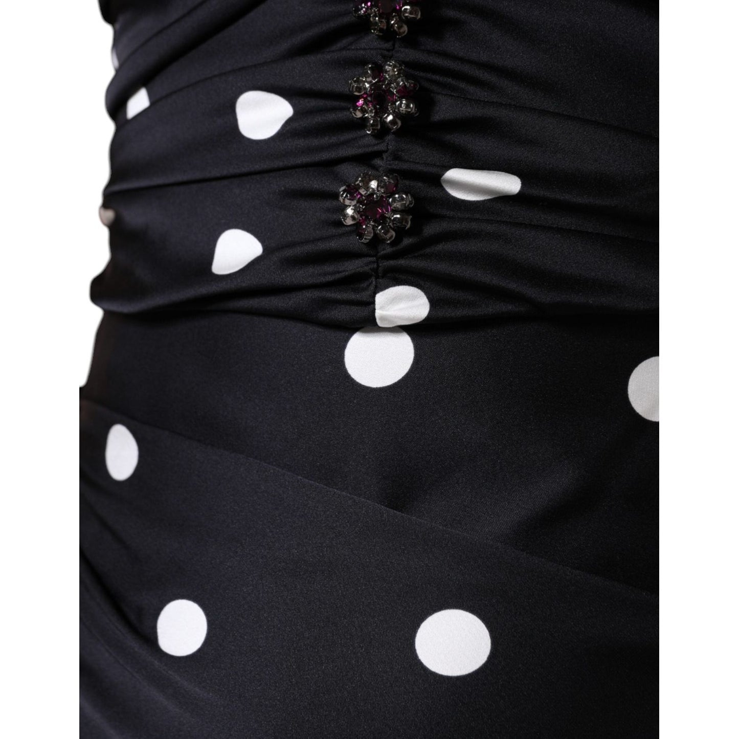 Dolce & Gabbana Black Silk Polka Dot V-neck Tassel Midi Dress DR281253-42
