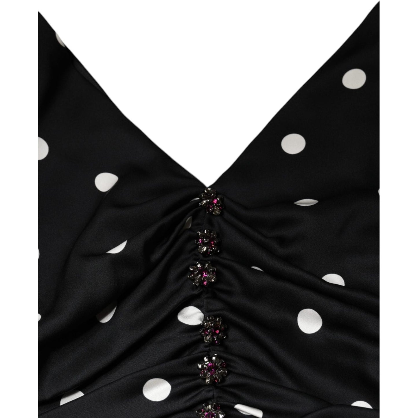 Dolce & Gabbana Black Silk Polka Dot V-neck Tassel Midi Dress DR281253-42