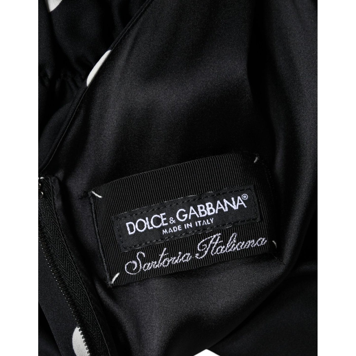 Dolce & Gabbana Black Silk Polka Dot V-neck Tassel Midi Dress DR281253-42