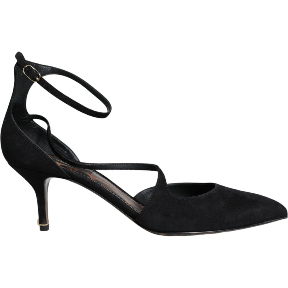 Dolce & Gabbana Black Suede Ankle Strap Heels Pumps Shoes LA8764-39