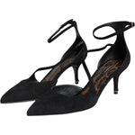 Dolce & Gabbana Black Suede Ankle Strap Heels Pumps Shoes LA8764-39