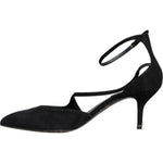 Dolce & Gabbana Black Suede Ankle Strap Heels Pumps Shoes LA8764-39