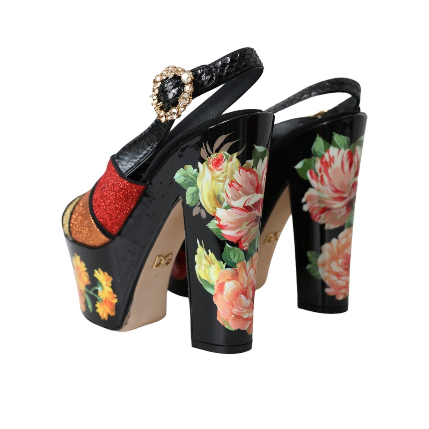 Dolce & Gabbana Multicolor Floral Crystal Platform Sandals Shoes