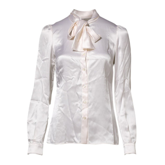 Dolce & Gabbana White Ascot Collar Long Sleeve Blouse Top