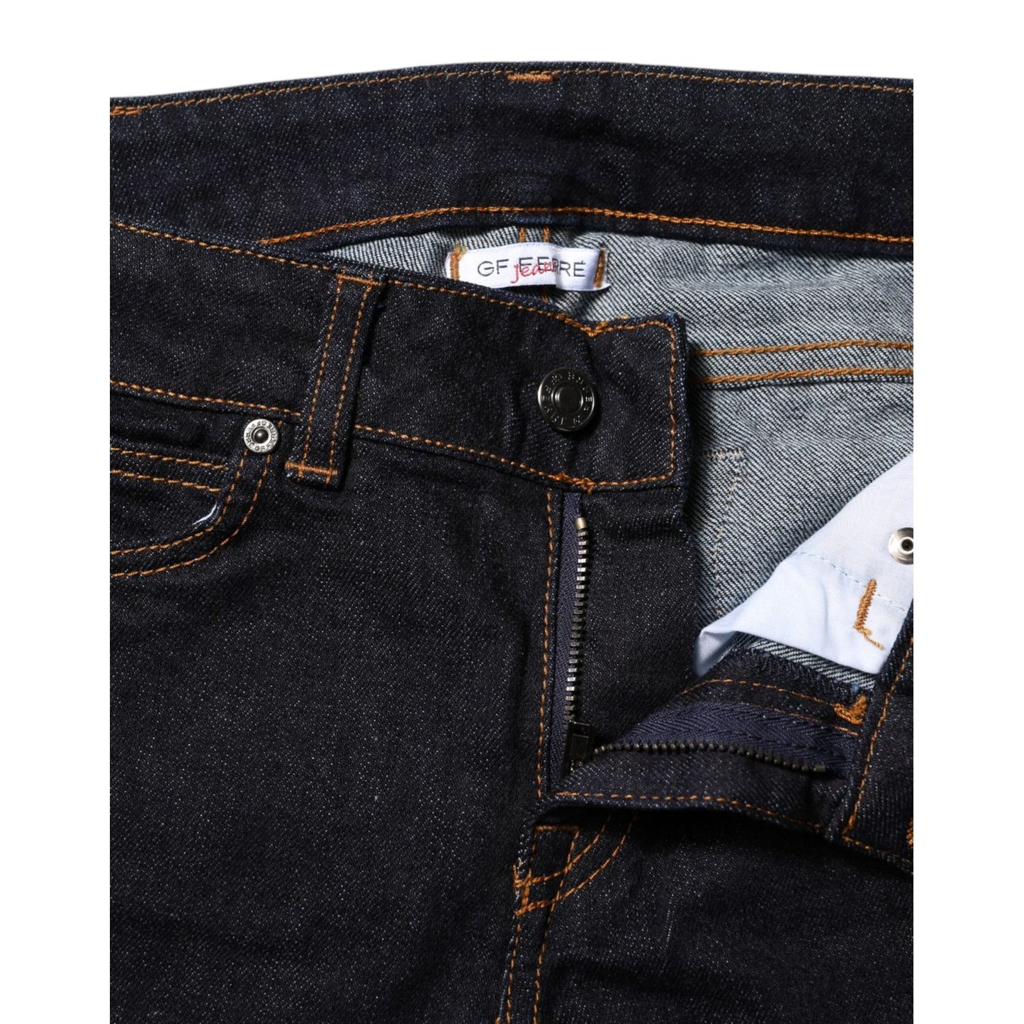 GF Ferre Dark Blue Cotton Mid Waisted Skinny Denim Jeans