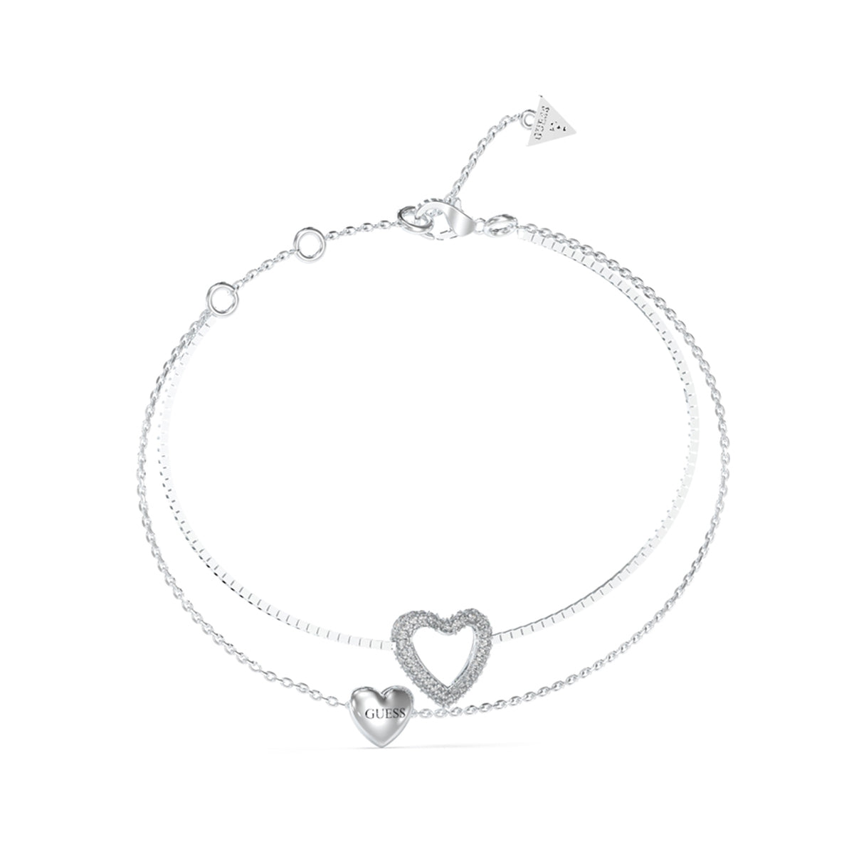 GUESS JEWELS JEWELRY Mod. JUBB05027JWRHS elegant silver heart bracelet with rhinestone accents.