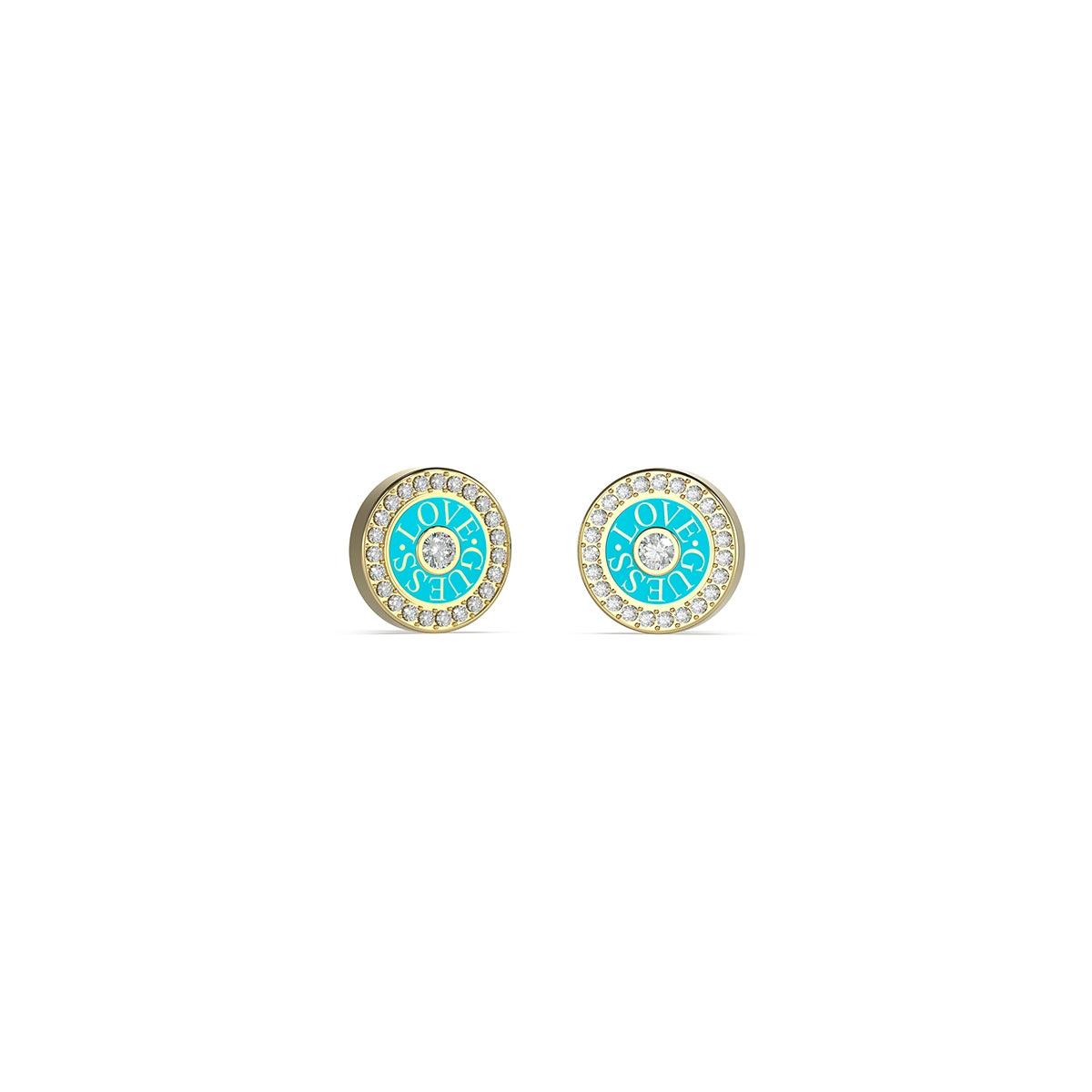 GUESS JEWELS JEWELRY Mod. JUBE04081JWYGTQT-U round turquoise and gold toned earrings