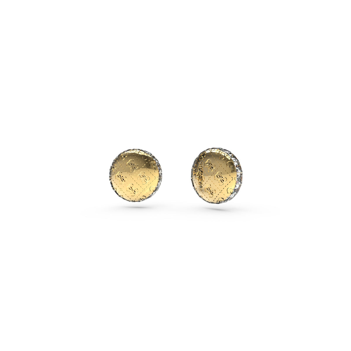 GUESS JEWELS JEWELRY Mod. JUBE04265JWYGT-U gold stud earrings on white background