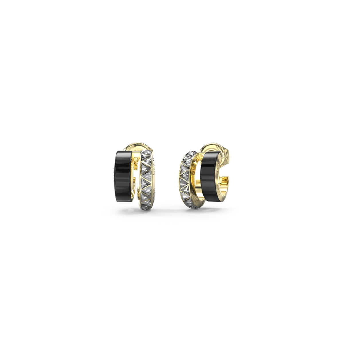 GUESS JEWELS JEWELRY Mod. JUBE04572JWYGBKT-U earrings in black and gold with crystal accents, stylish and elegant design.