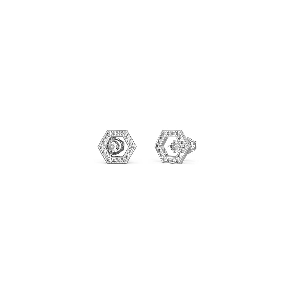 Alt Tag: GUESS JEWELS JEWELRY Mod. JUBE04651JWRHT-U hexagon-shaped stud earrings with crystals