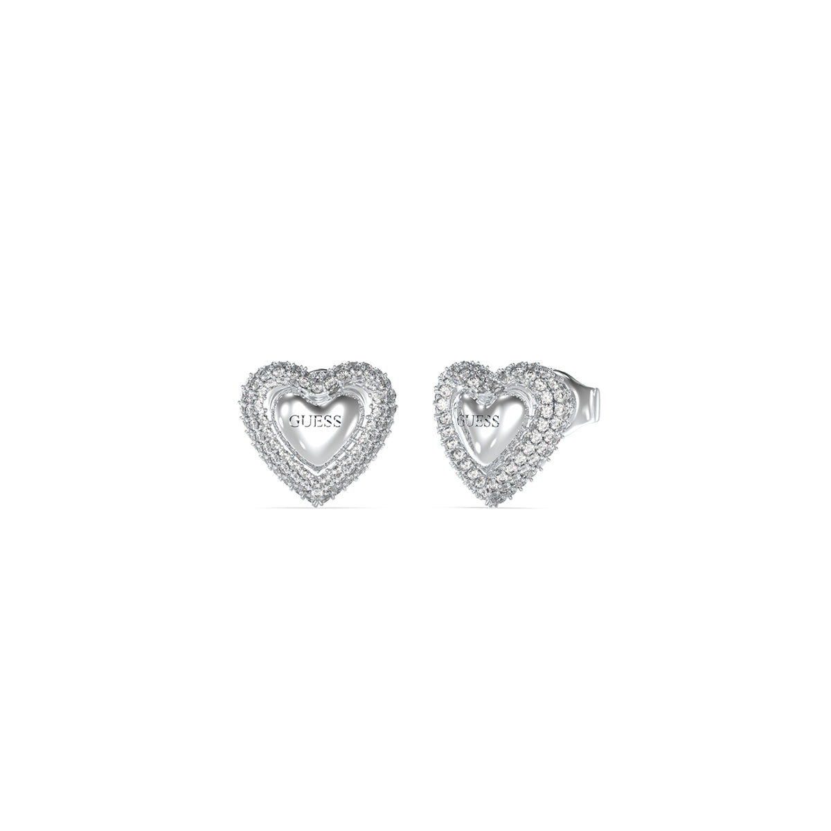GUESS JEWELS JEWELRY Mod. JUBE05020JWRHT-U silver heart-shaped earrings with crystal details