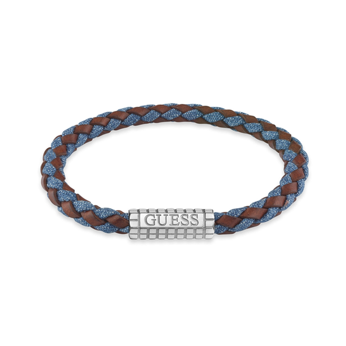 Alt Tag: GUESS JEWELS JEWELRY Mod. JUMB05036JWSTBMS braided bracelet with metal clasp by GUESS