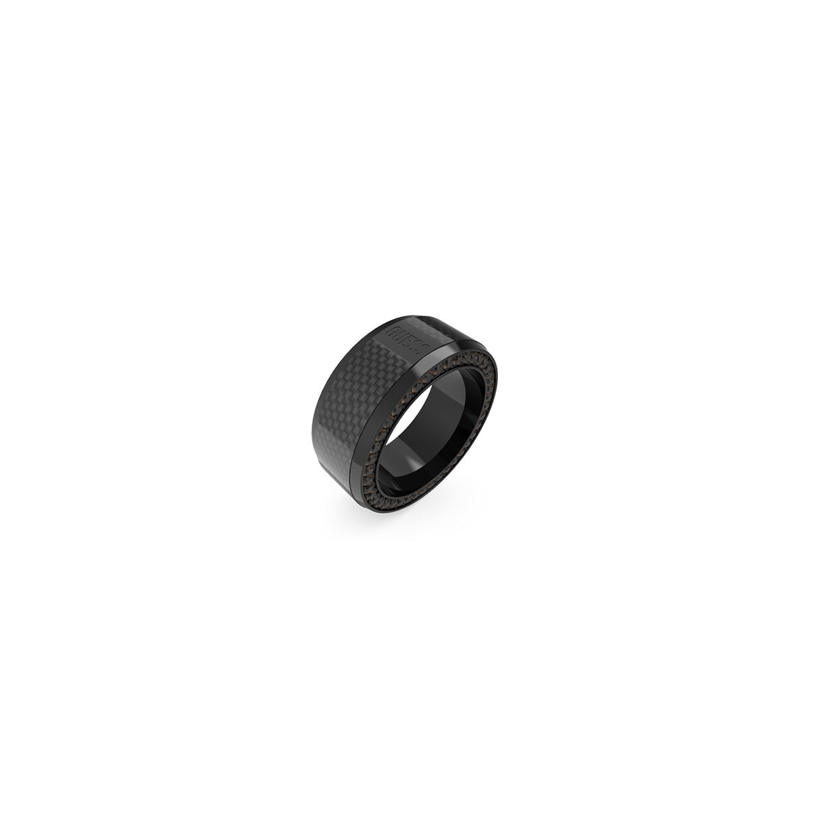 Black ring from GUESS JEWELS JEWELRY Mod. JUMR04041JWBK62 collection showcasing a sleek design.