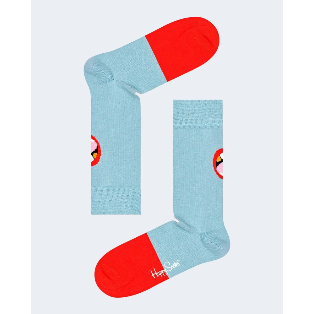 Happy Socks Blue Cotton Socks with red accents and playful graphic print for women, offering comfort and style.