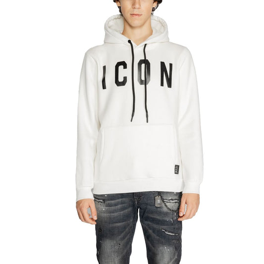 Icon White Cotton Hoodie with large logo, front pocket, and modern design for men's fashion.