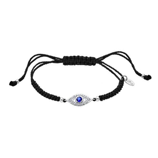 LOTUS JEWELS JEWELRY Mod. LP1971-2/3, elegant silver bracelet with a blue eye design on black cord, fashion accessory.
