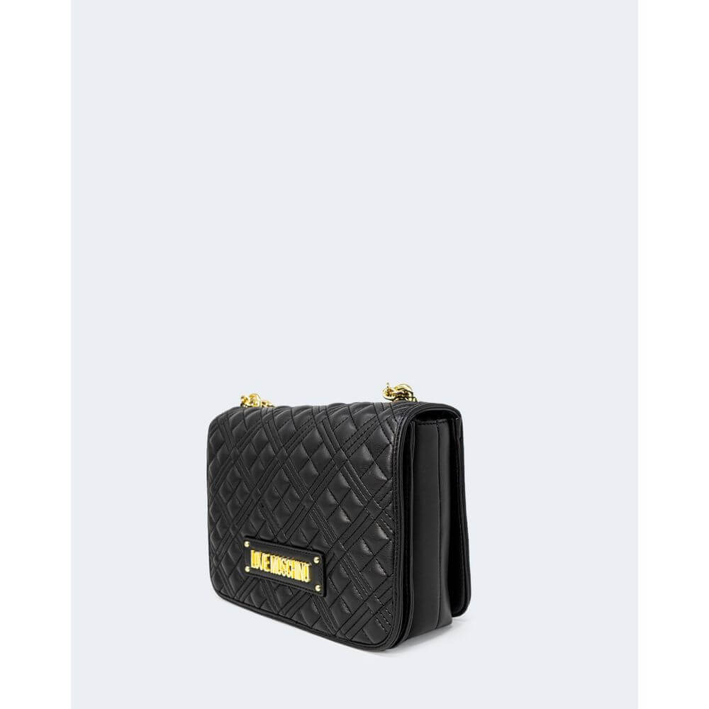 Love Moschino Black Polyethylene Handbag with handles and quilted design, featuring adjustable strap, pockets, and logo.