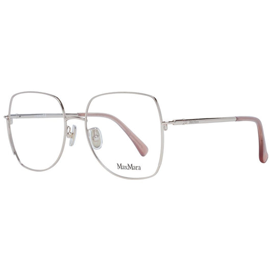 Max Mara Gold Metal Glasses (Frames) for women, full-rim trapezium style with demo lenses and branded case.