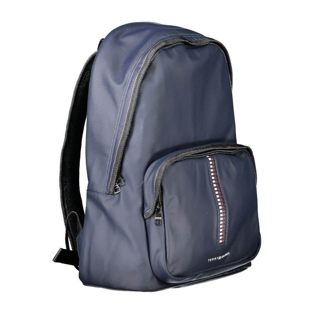 Tommy Hilfiger Blue Polyethylene Backpack with adjustable straps, external pocket, and laptop compartment