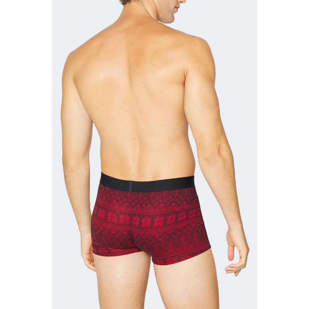Back view of Tommy Hilfiger Bordeaux Cotton Boxers with elegant graphic pattern and icon details on a male model.