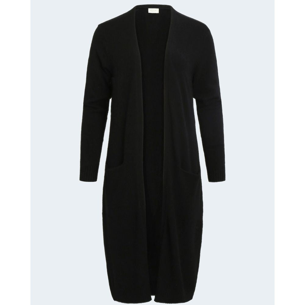 Vila Clothes Black Viscose Cardigan with long sleeves and soft viscose blend, perfect for casual or evening wear.
