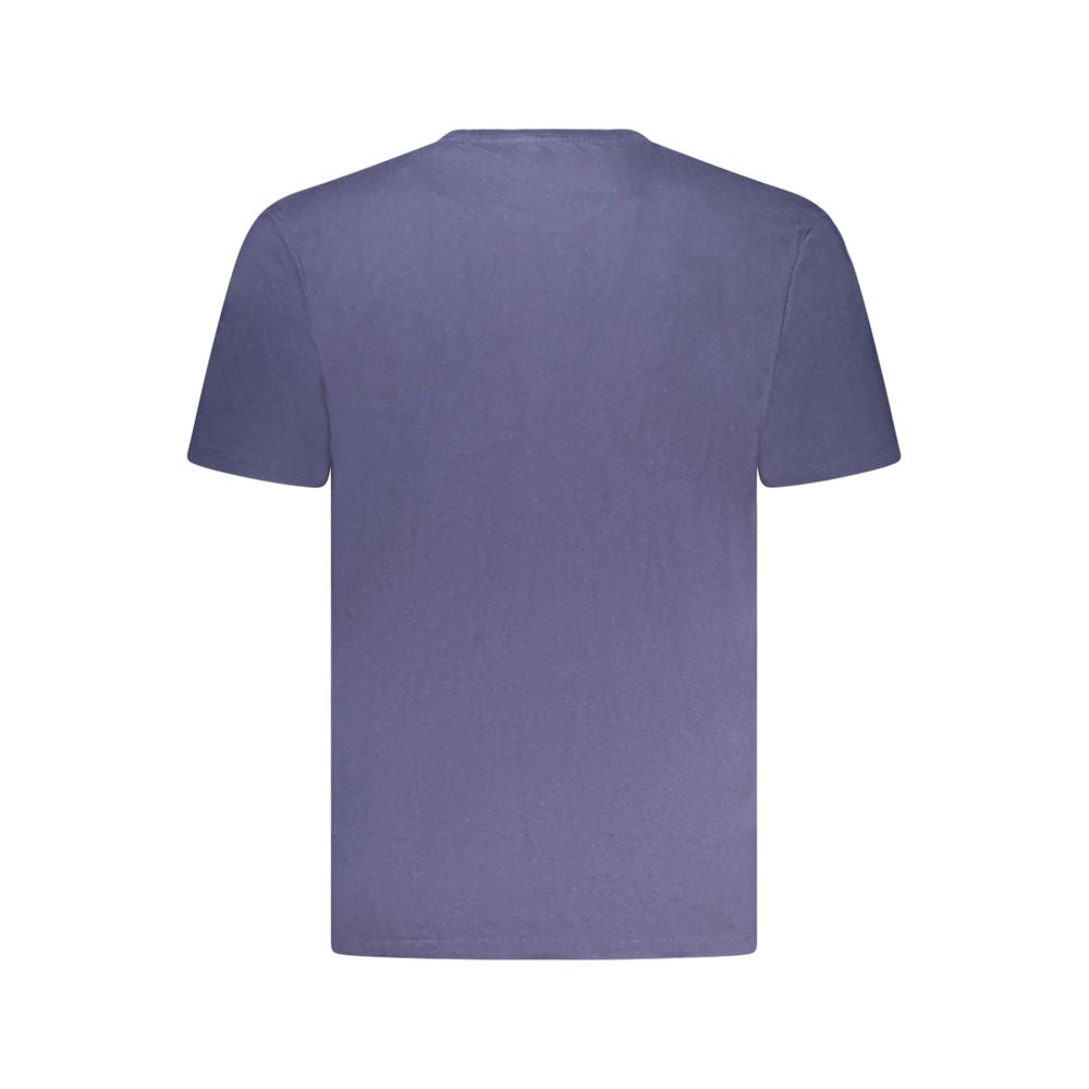 Wrangler Blue Cotton T-Shirt with short sleeves and crew neck, featuring a small graphic and logo print on the back.