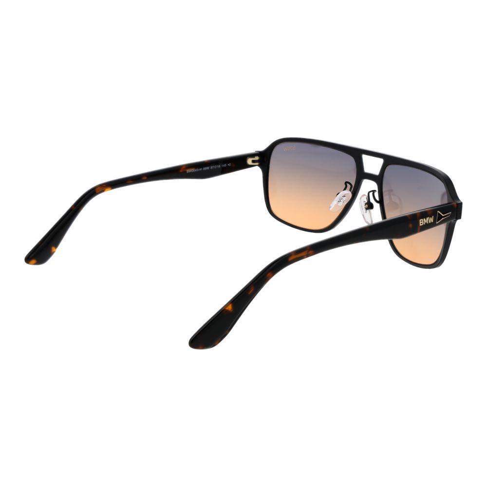 BMW black aviator sunglasses for men with gradient blue lenses, aluminum frame, UV protection, full-rim design with branded case.