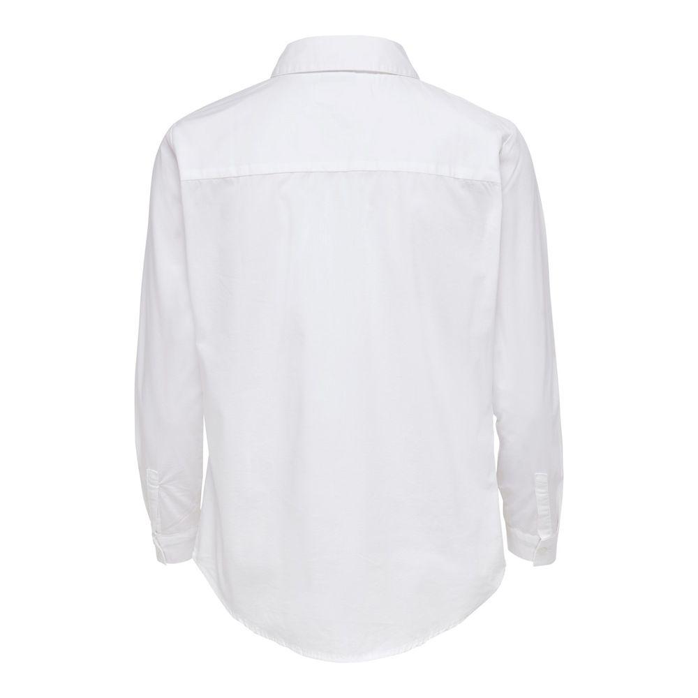 Back view of Jacqueline De Yong JDYMIO white cotton shirt with long sleeves, classic collar, and elegant design.