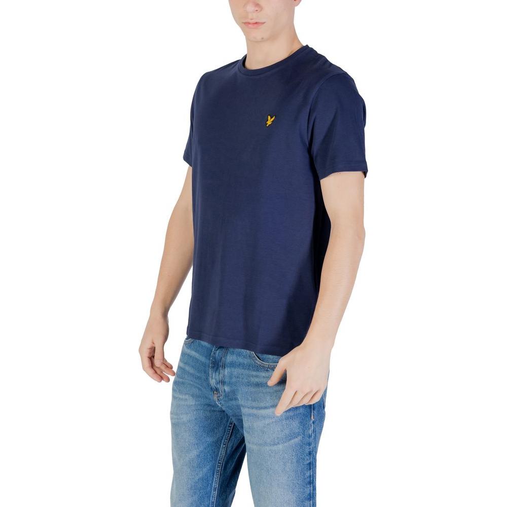 Lyle & Scott blue cotton T-shirt for men, short-sleeve, casual fit, displayed on model, ideal for leisure and casual occasions.