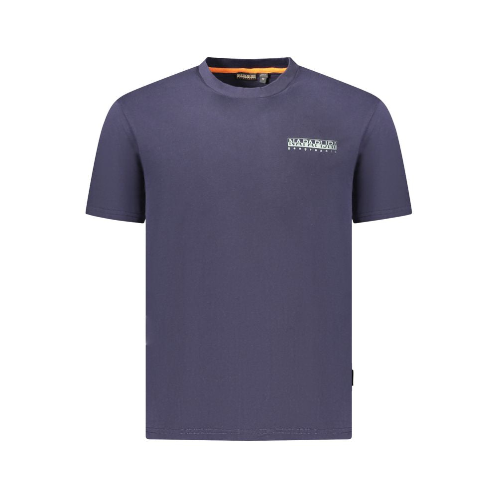 Napapijri blue cotton men's t-shirt with short sleeves, featuring iconic logo print, made from 100% organic cotton for comfortable style.