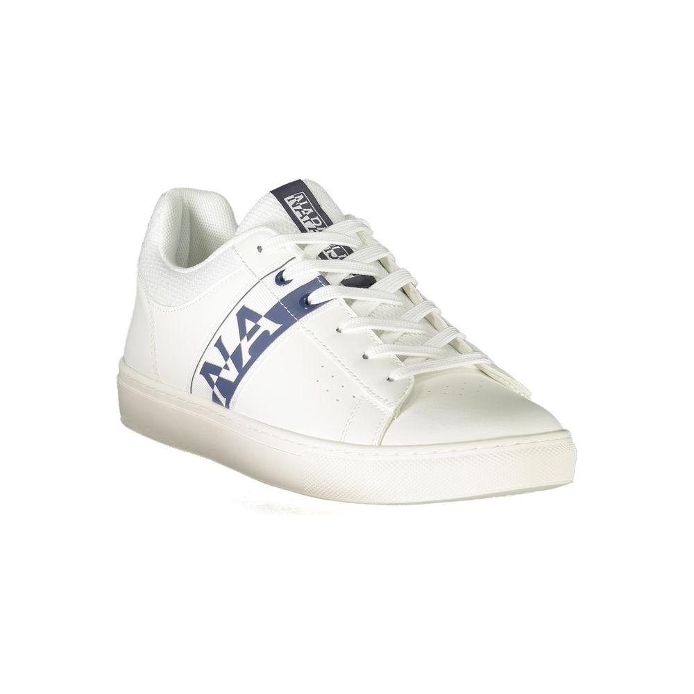 Napapijri white leather men's sneaker with bold logo and contrasting details, ideal for stylish and comfortable footwear enthusiasts.