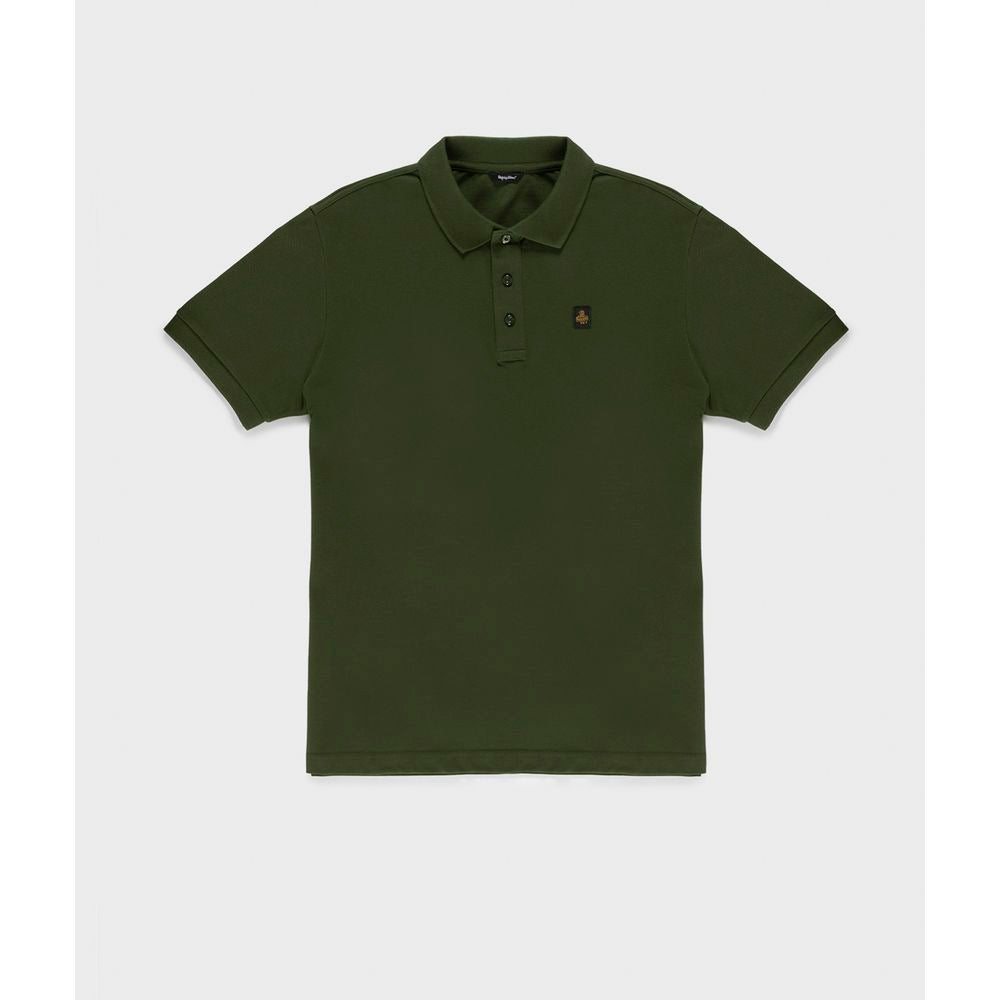 Refrigiwear green cotton pique polo shirt with elastic sleeves and button-down collar, solid color design.