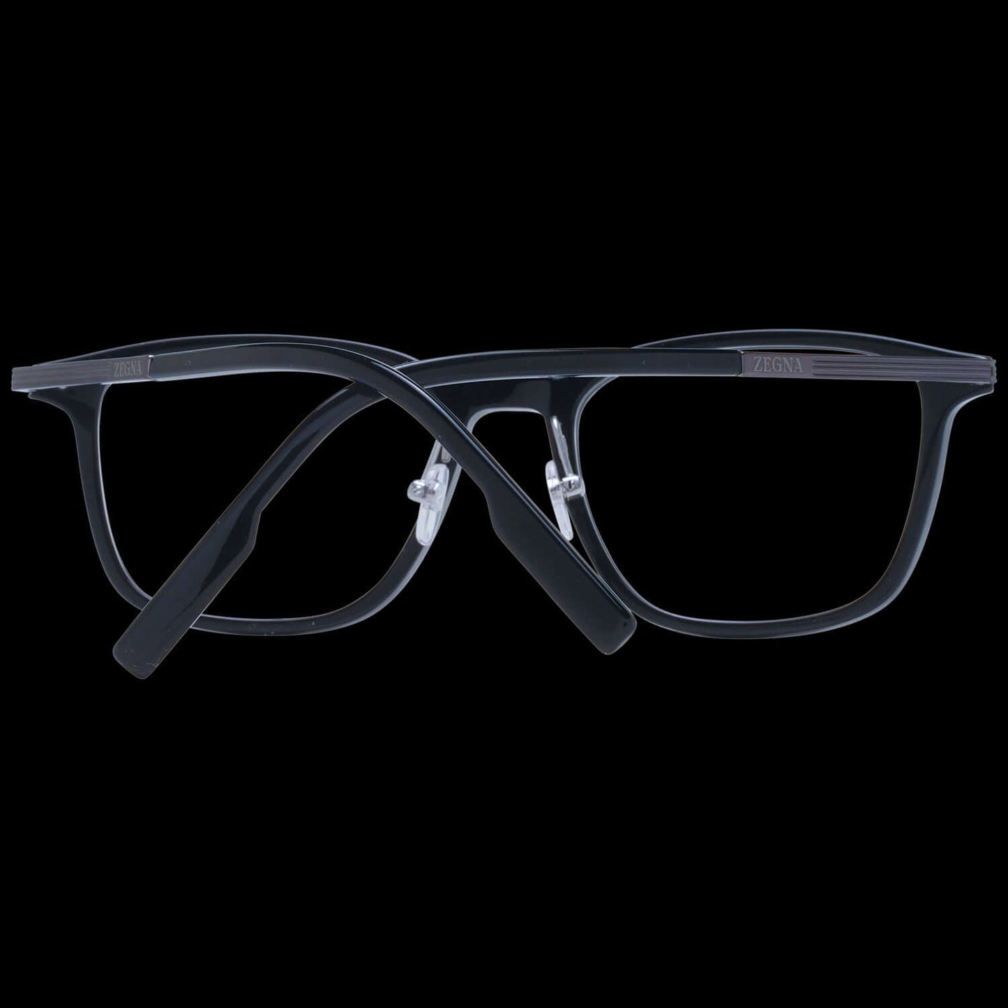 Ermenegildo Zegna EZ5251-H 53001 black rectangle eyeglasses for men, front and arm view on a black background.