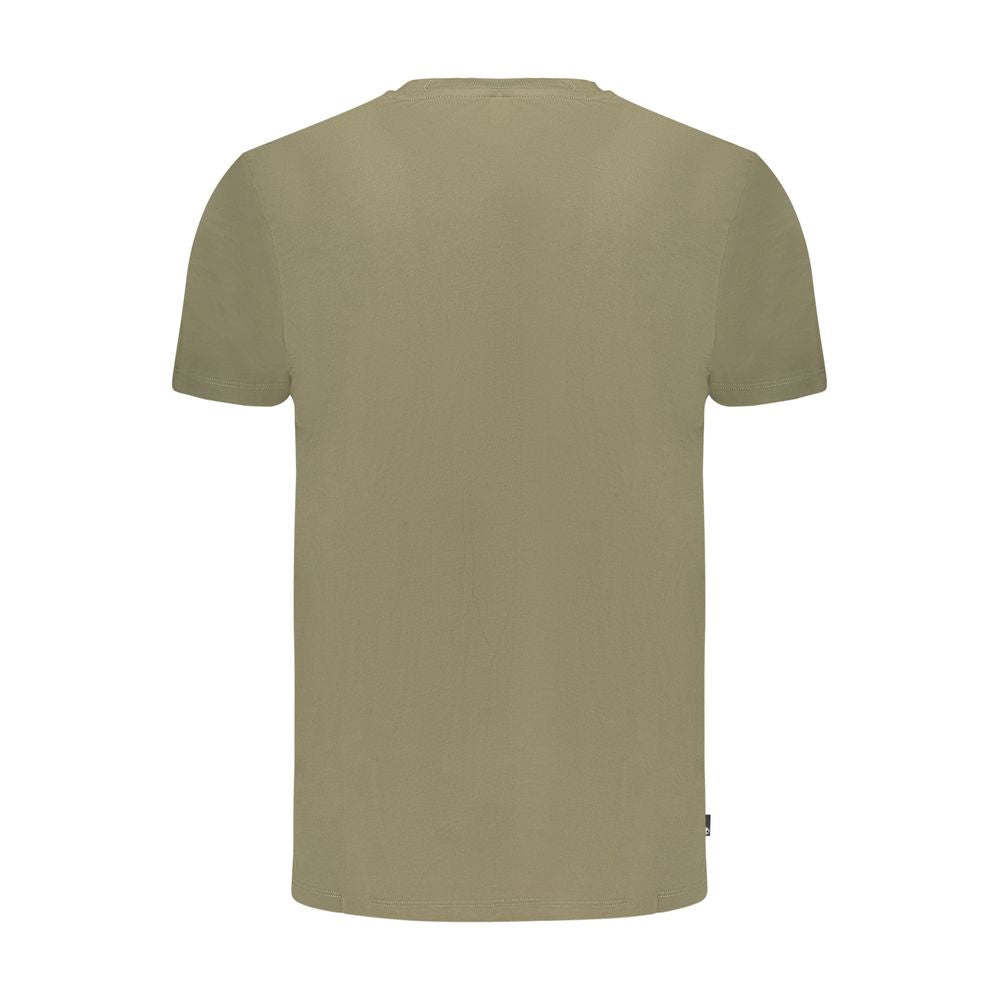 Back view of Timberland Green Cotton Men's T-Shirt showcasing short sleeves and crew neck design.