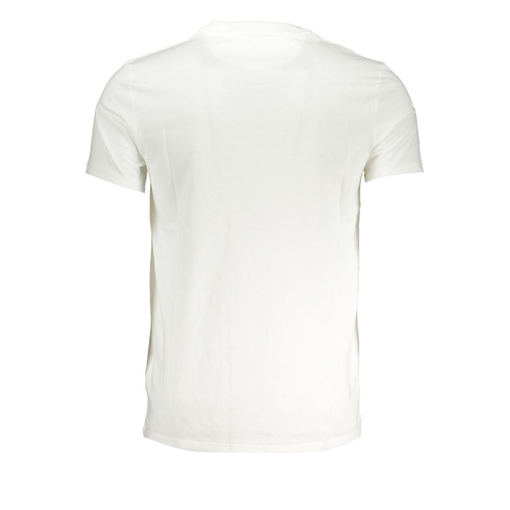 Back view of Timberland White Cotton Men's T-Shirt, showcasing sleek slim-fit design and short sleeves for versatile casual wear.