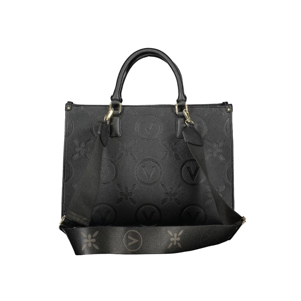 Valentino Bags black polyethylene women handbag with dual handles and adjustable strap, showcasing sophisticated style.