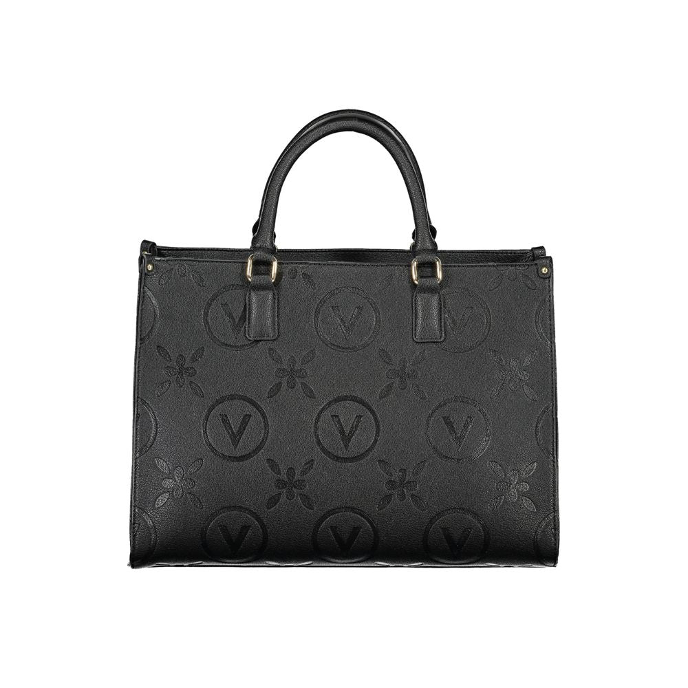 Valentino Bags black polyethylene handbag with dual handles and embossed design, featuring adjustable and removable straps for versatility.