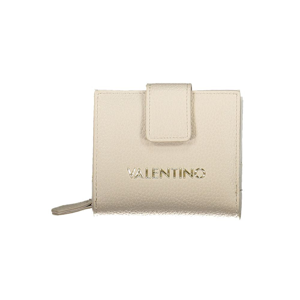 Valentino Bags beige wallet with logo, featuring a sleek clasp design for women's fashion and accessory organization.