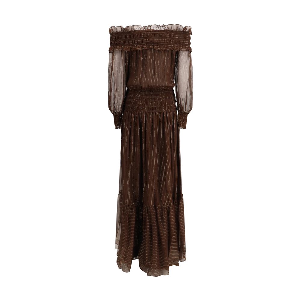 Self-Portrait Brown Silk Long Dress 1728,6,72470364320,8,Brown,Clothing,Dresses - Clothing,Long - Dresses - Clothing,New with tags,Self-Portrait,Women