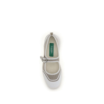 Carel Paris Beige Cotton Ballet Flats