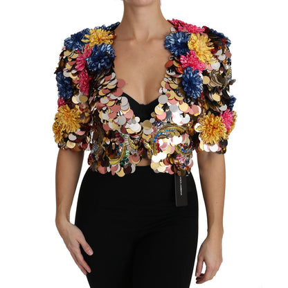 Dolce & Gabbana Crystal Sequined Floral Jacket Coat