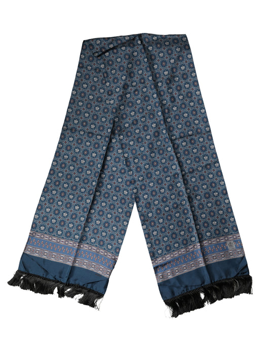 Dolce & Gabbana Blue Silk Crown Geometric Wrap Foulard 184cm X 33cm Scarf