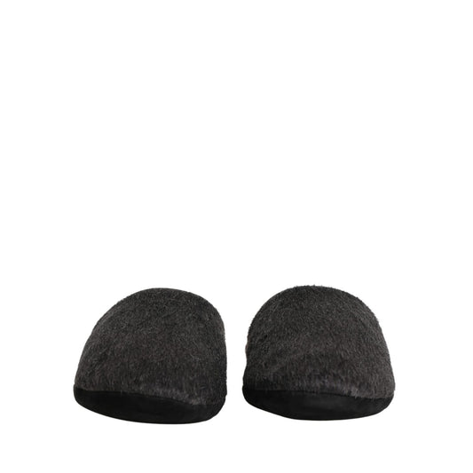 Dolce & Gabbana Dark Grey Charcoal Wool Red Slippers Shoes