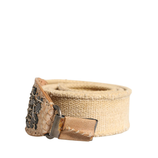 Ermanno Scervino Beige Canvas Embellished Metal Buckle Belt