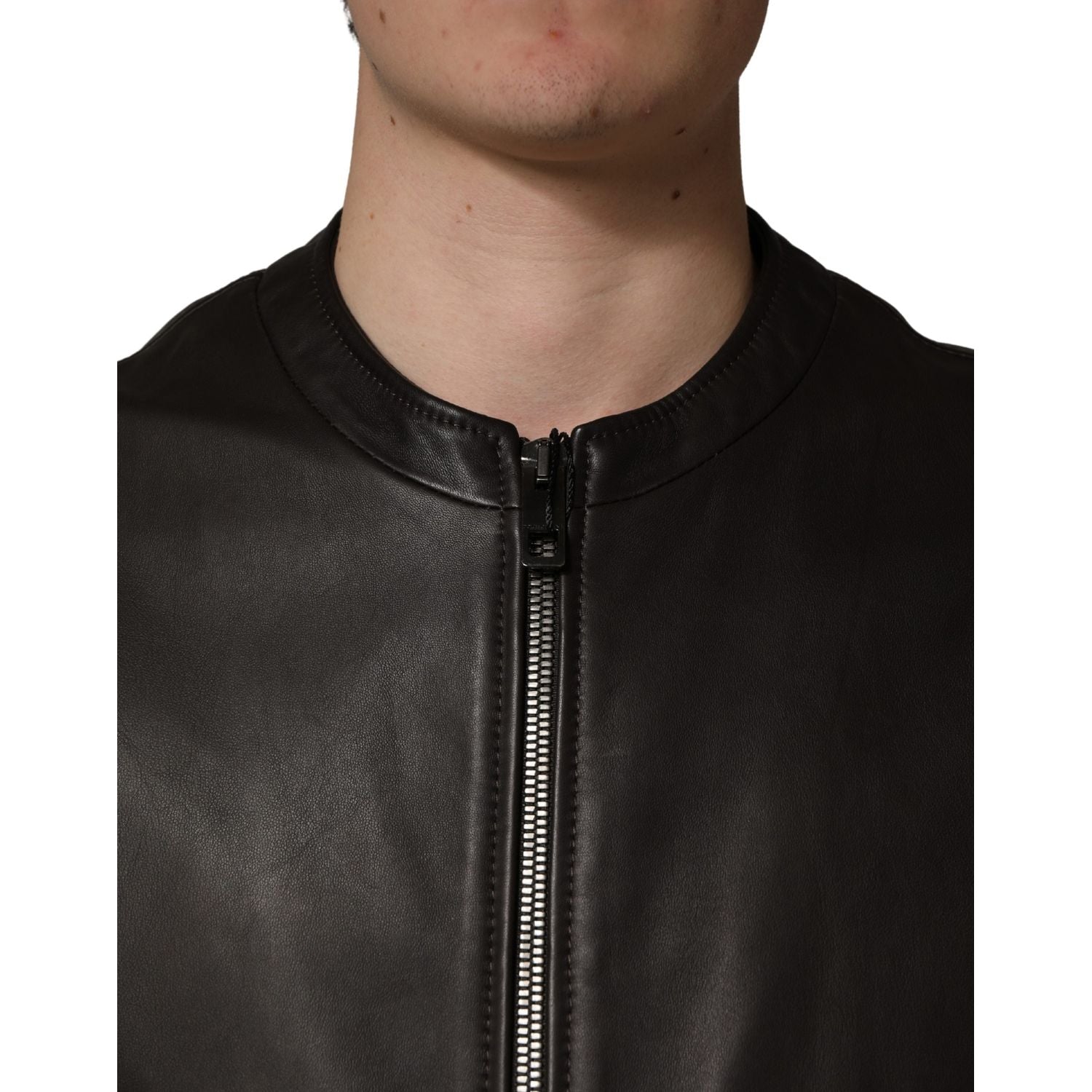 Dolce & Gabbana Black LambskinLeather Full Zip Biker Jacket