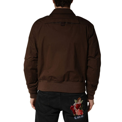 Dolce & Gabbana Brown Cotton Stretch Full Zip Bomber Jacket