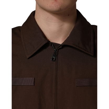 Dolce & Gabbana Brown Cotton Stretch Full Zip Bomber Jacket