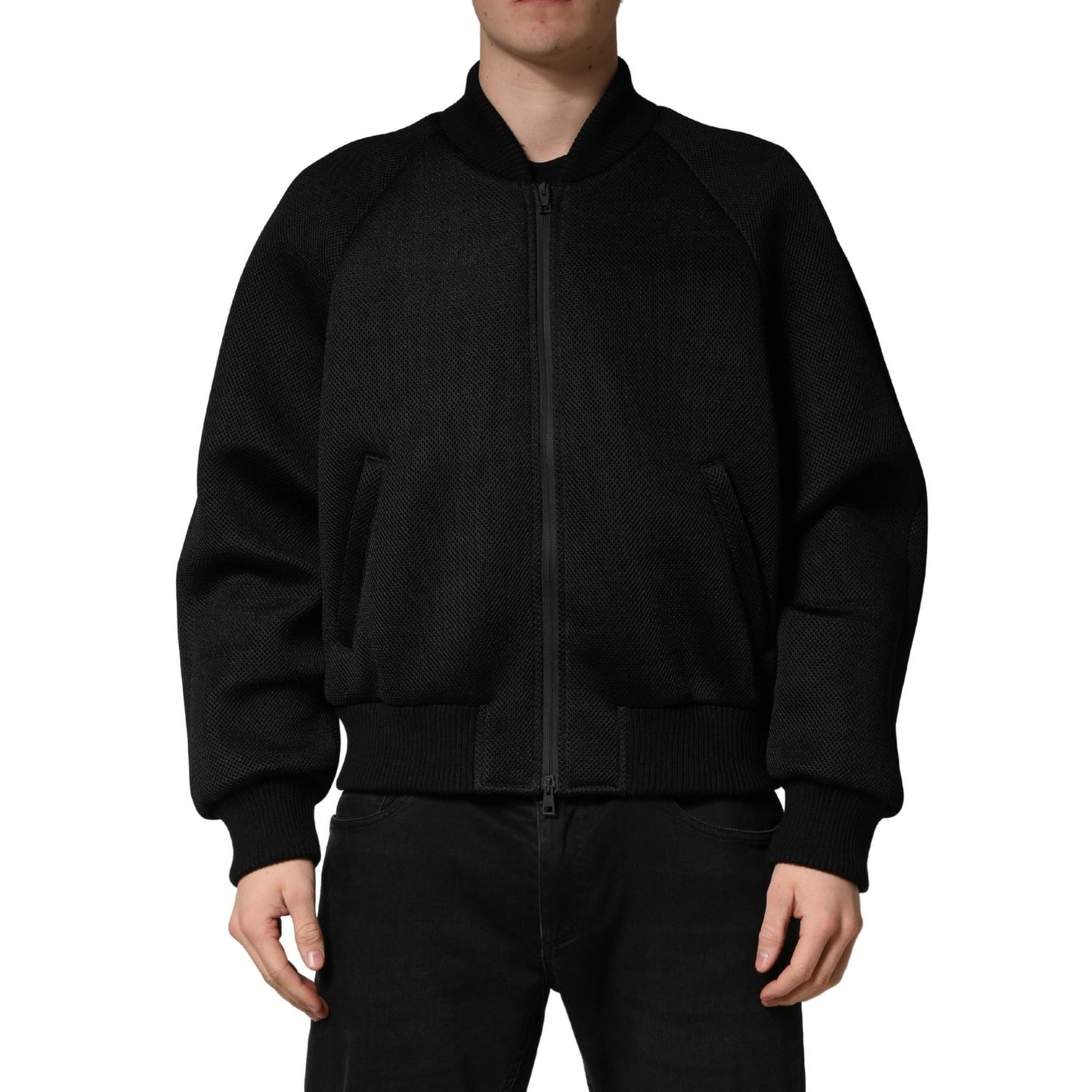 Dolce & Gabbana Men Black Nylon Full Zip Bomber Jacket
